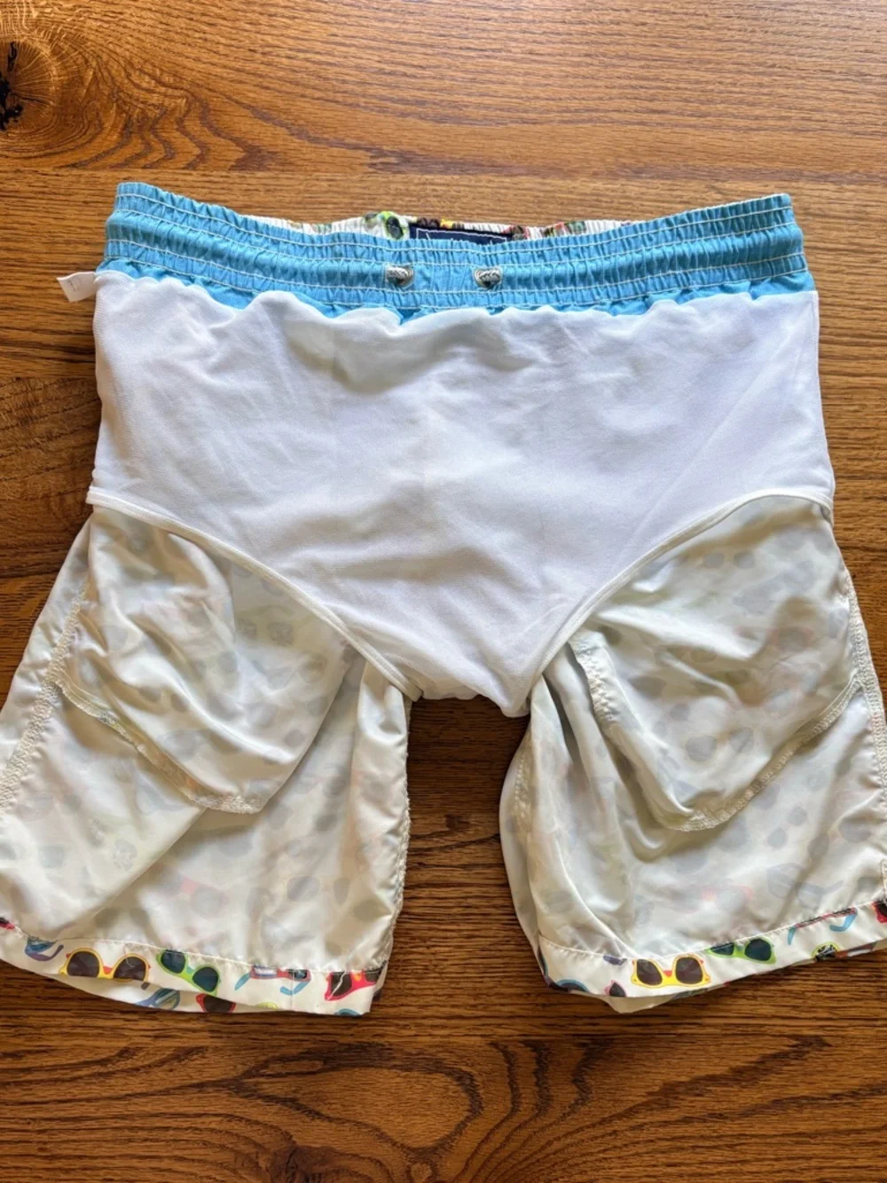 Michaels Men’s Medium White Swim Trunks with Multicolor Sunglasses Print